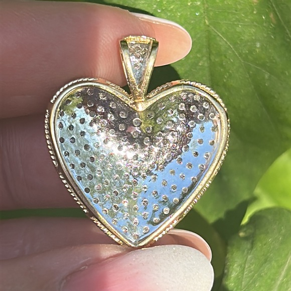 14K 2 Tone Large Diamond Heart Pendant - Picture 8 of 15